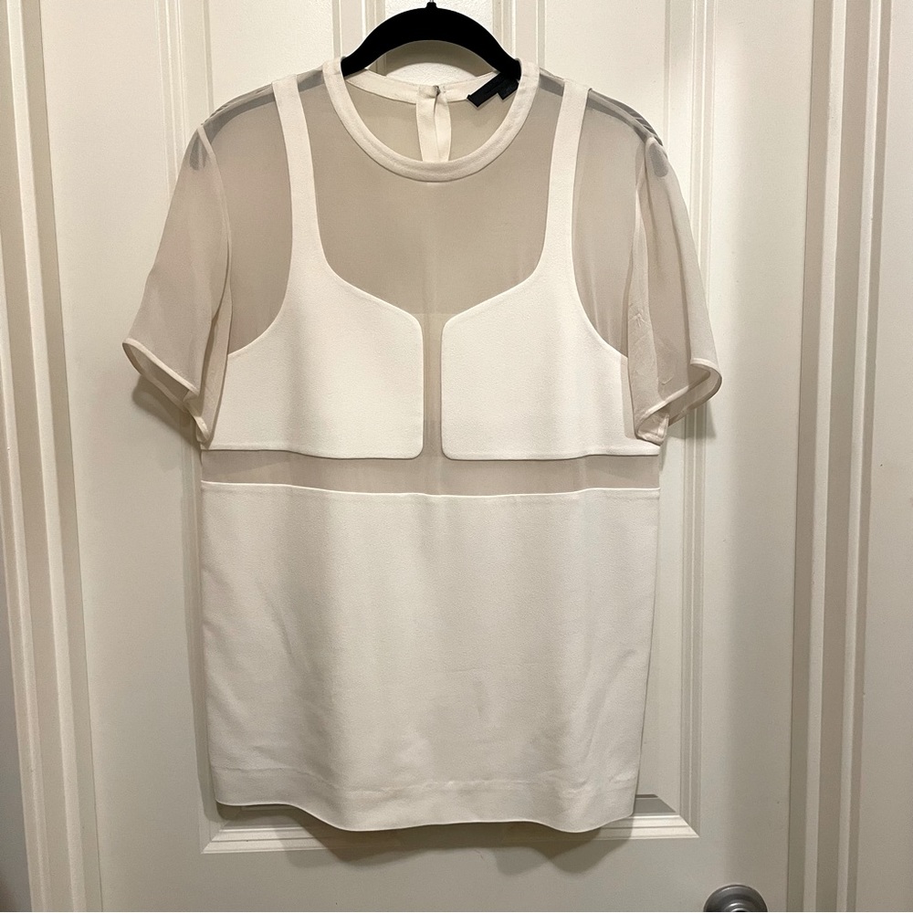 RARE Alexander Wang white mesh short sleeve blouse with cut out details. Size 2